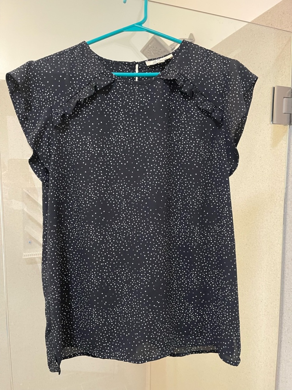 Black Dot-Print Ruffle Cap-Sleeve Top